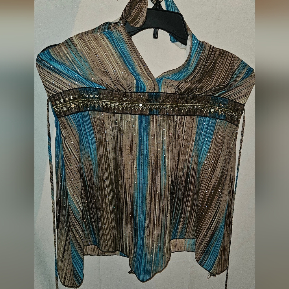 Heart Soul Blue and Brown Striped Blouse